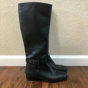 Via Spiga Women’s Size 8 Tall Black Leather Knee High Boots $245 Zip Buckle